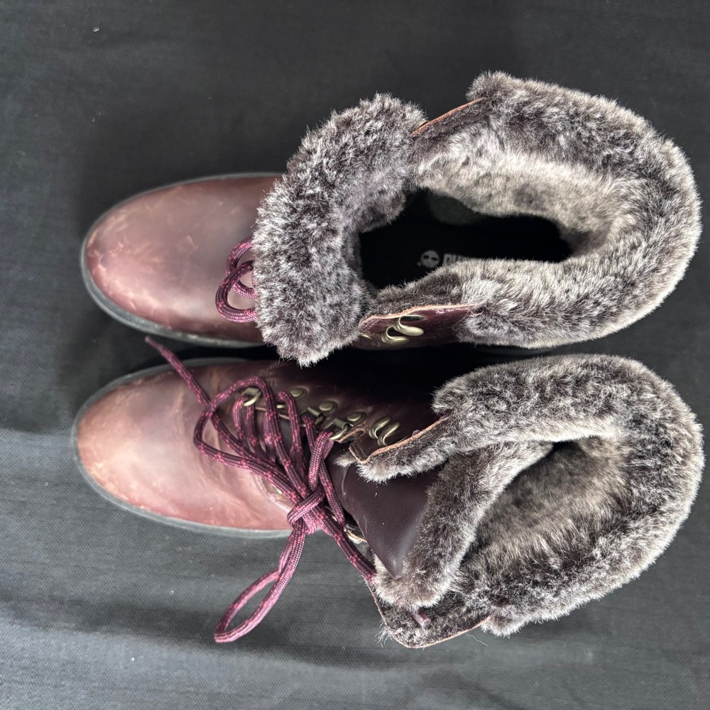 Timberland Kinsley 6 Inch Waterproof Burgundy Leather Faux Fur Boots Women 9.5 - Picture 5 of 11